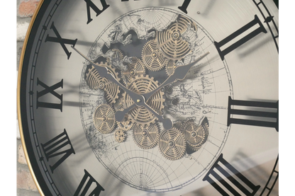 Moving Cog World Map Wall Clock – 80cm Large Statement Clock
