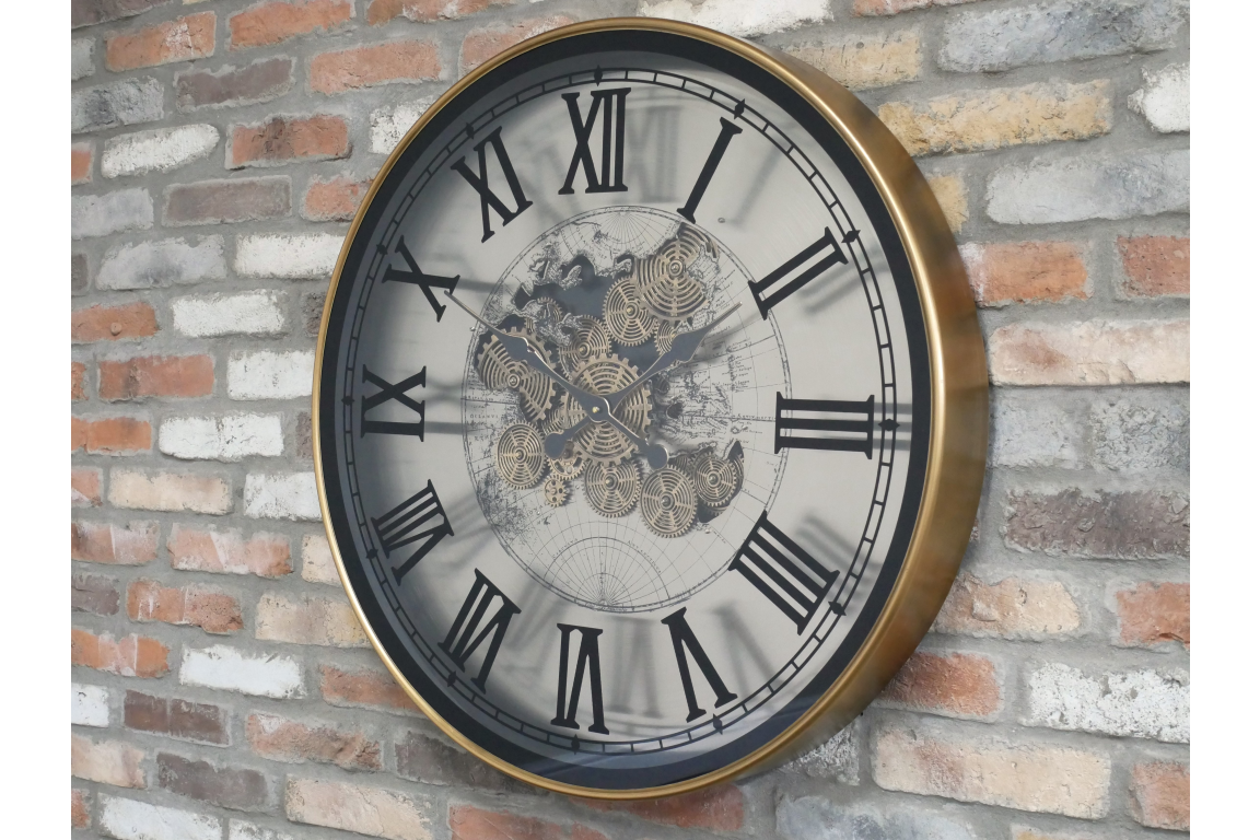 Moving Cog World Map Wall Clock – 80cm Large Statement Clock