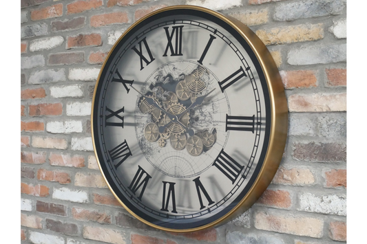 Moving Cog World Map Wall Clock – 80cm Large Statement Clock
