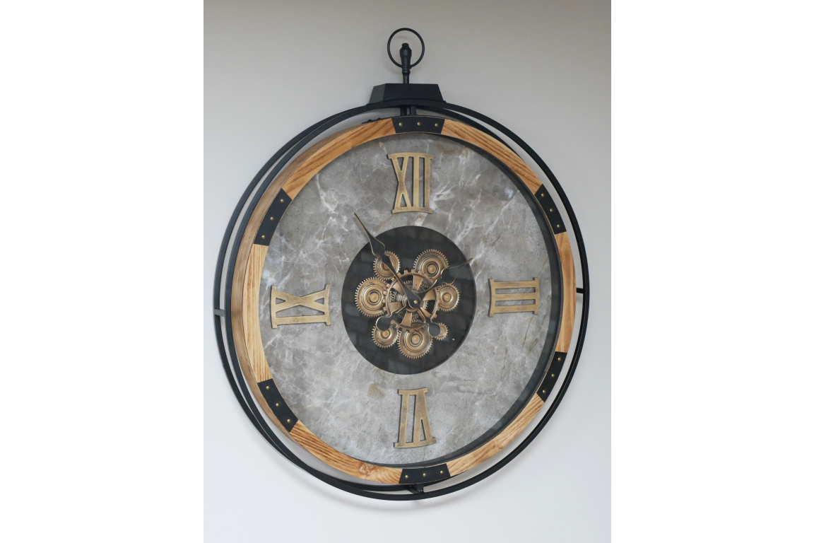 Large Moving Cog Wall Clock with Marble Effect Face – 87cm Statement Clock