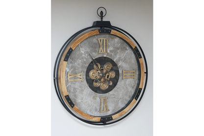 Large Moving Cog Wall Clock with Marble Effect Face – 87cm Statement Clock