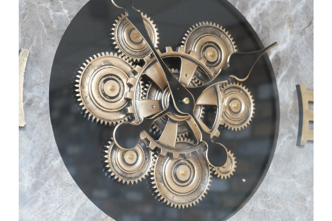 Large Moving Cog Wall Clock with Marble Effect Face – 87cm Statement Clock