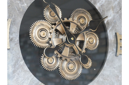Large Moving Cog Wall Clock with Marble Effect Face – 87cm Statement Clock