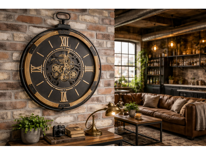 Large Moving Cog Wall Clock – 88cm Industrial Statement Clock