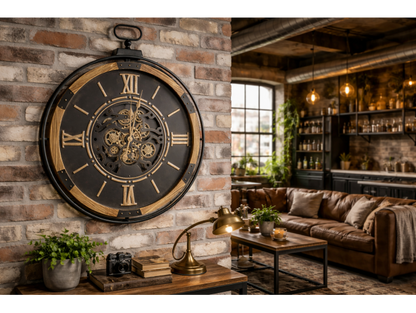 Large Moving Cog Wall Clock – 88cm Industrial Statement Clock