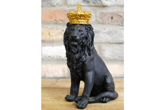 Crowned Black Lion Ornament – Resin Statue