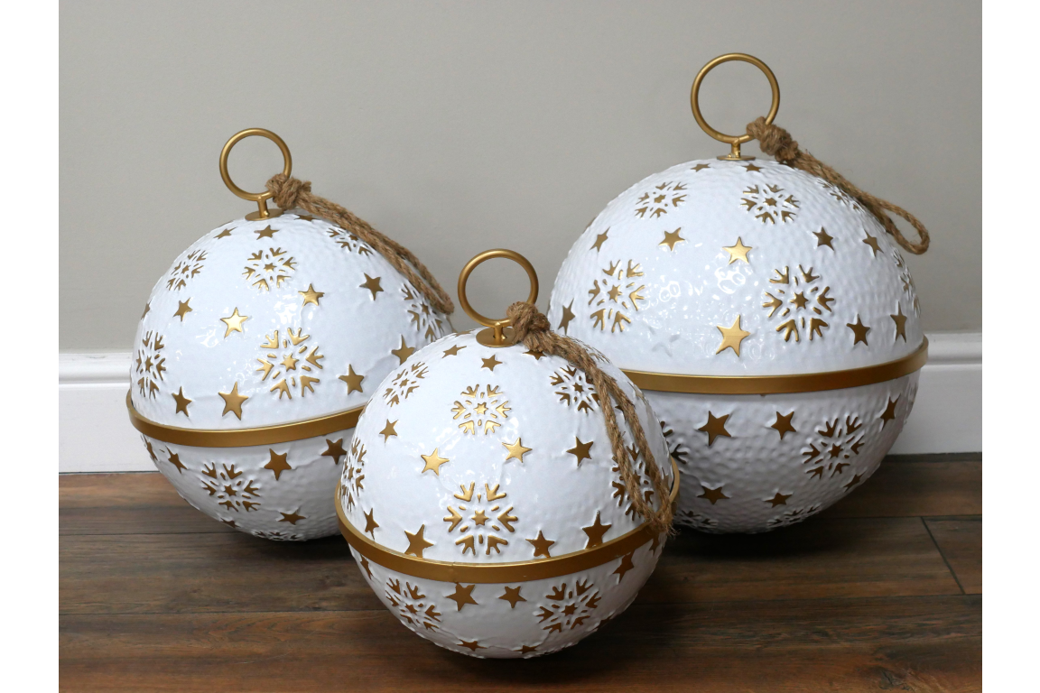 Set of 3 White & Gold Decorative Christmas Bell Ornaments