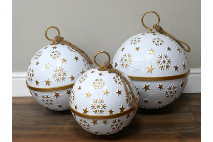 Set of 3 White & Gold Decorative Christmas Bell Ornaments