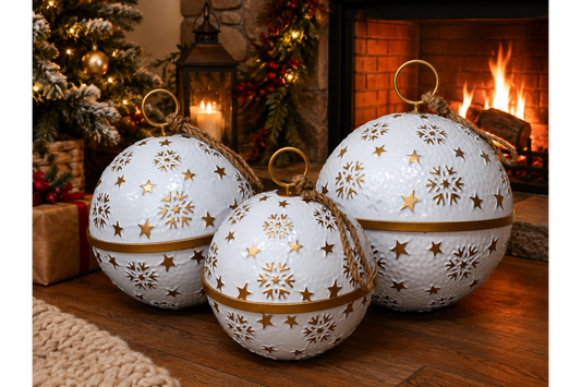 Set of 3 White & Gold Decorative Christmas Bell Ornaments
