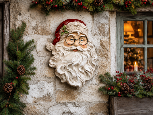 Traditional Santa Wall Plaque with Glasses – Christmas Wall Decoration