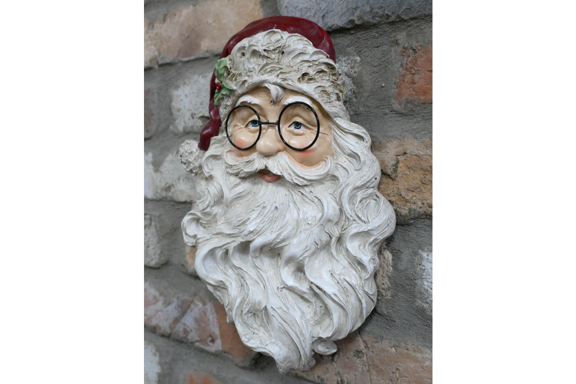 Traditional Santa Wall Plaque with Glasses – Christmas Wall Decoration