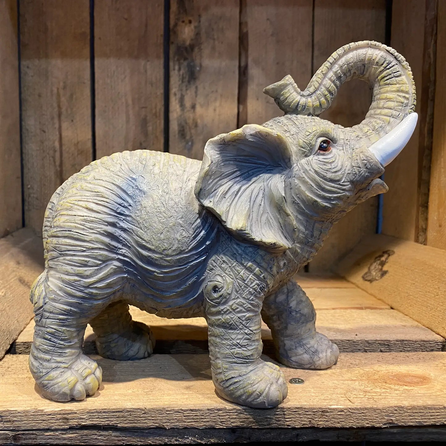 Small tusk up elephant statue