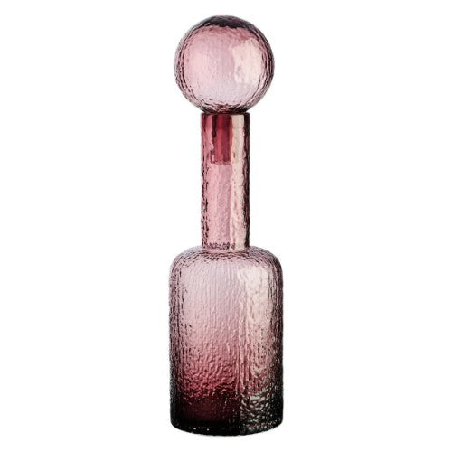 Small pink textured glass bottle styling homeware