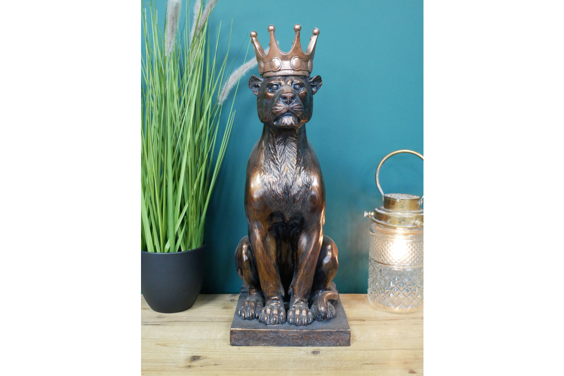 Crowned Panther Statue – Bronze Effect Resin Ornament – 51cm
