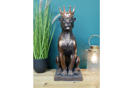 Crowned Panther Statue – Bronze Effect Resin Ornament – 51cm
