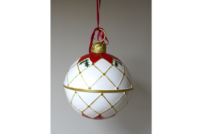 Small white red and gold hanging Xmas bauble metal