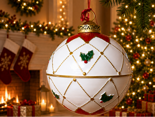 Large White & Gold Hanging Christmas Bauble Decoration – 50cm