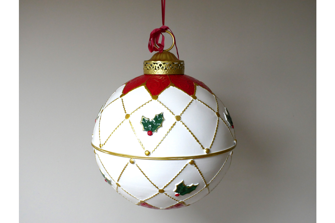 Large White & Gold Hanging Christmas Bauble Decoration – 50cm