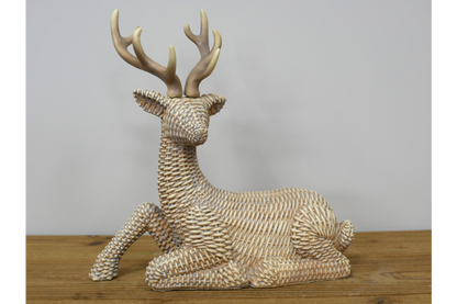 Laying stag woven effect statue