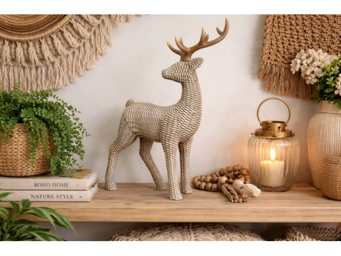 Standing woven effect stag statue