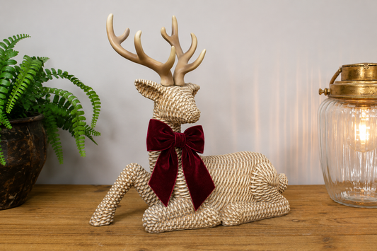 Laying stag woven effect statue
