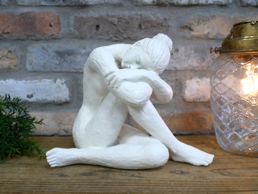 Cream lady statue cross legged stylish home decor