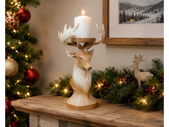 Wood Effect Stag Candle Holder
