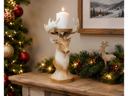 Wood Effect Stag Candle Holder