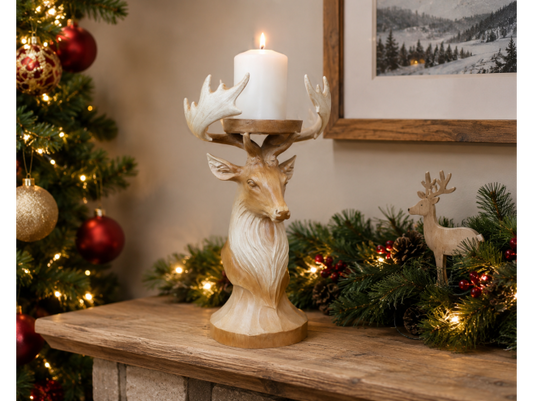 Wood Effect Stag Candle Holder