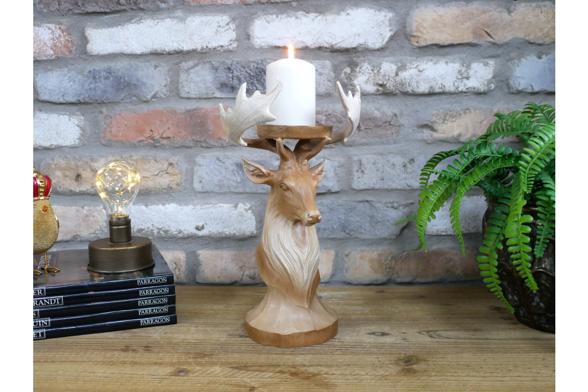 Wood Effect Stag Candle Holder