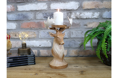 Wood Effect Stag Candle Holder