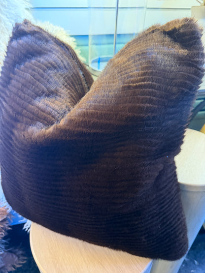 Chocolate faux fur cushions feather filled 50 x 50cm