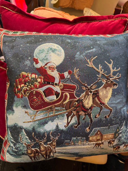 Santa and reindeer tapestry cushion 50 x 50cm feather filled