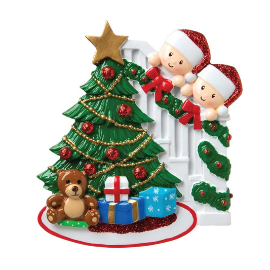 Peeking tree family Christmas Decoration personalised various family sizes