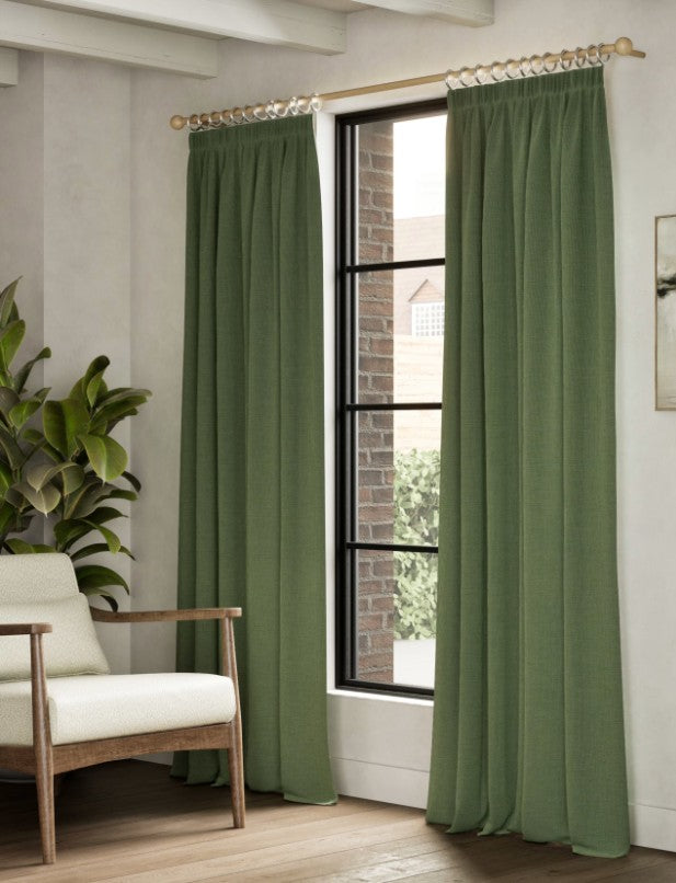 M & S Olive Green Brushed Fabric Pencil Pleat Black Out Curtains 66 x 54 in