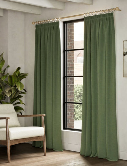 M & S Olive Green Brushed Fabric Pencil Pleat Black Out Curtains 66 x 54 in