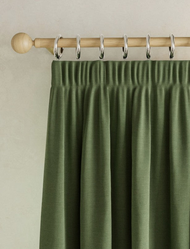 M & S Olive Green Brushed Fabric Pencil Pleat Black Out Curtains 66 x 54 in