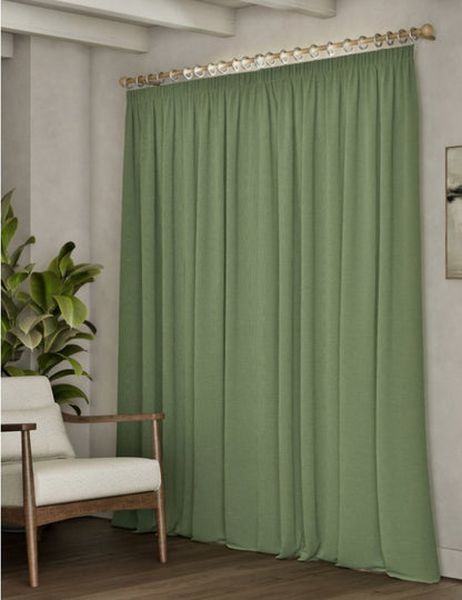 M & S Olive Green Brushed Fabric Pencil Pleat Black Out Curtains 66 x 54 in