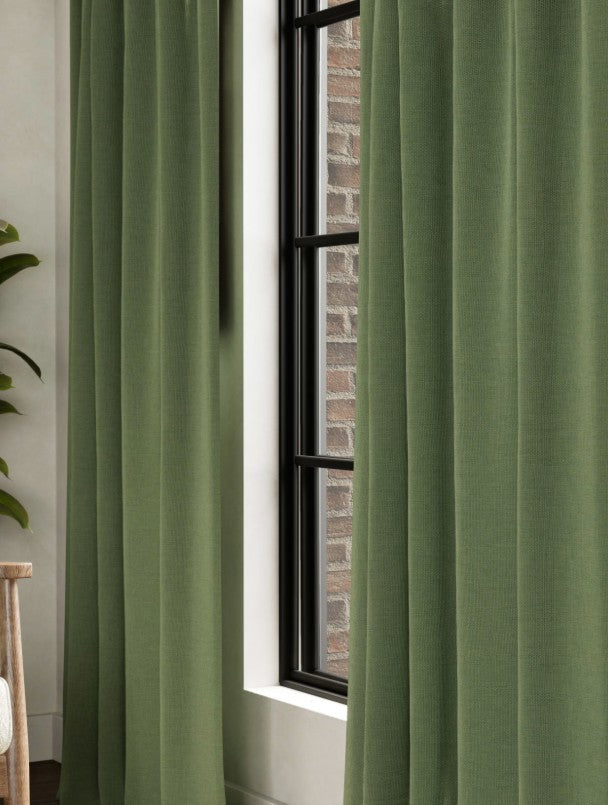 M & S Olive Green Brushed Fabric Pencil Pleat Black Out Curtains 66 x 54 in