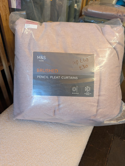 M & S Blush Pink Themal Blackout Brushed Pencil Pleat Curtains 46 x 90 inch
