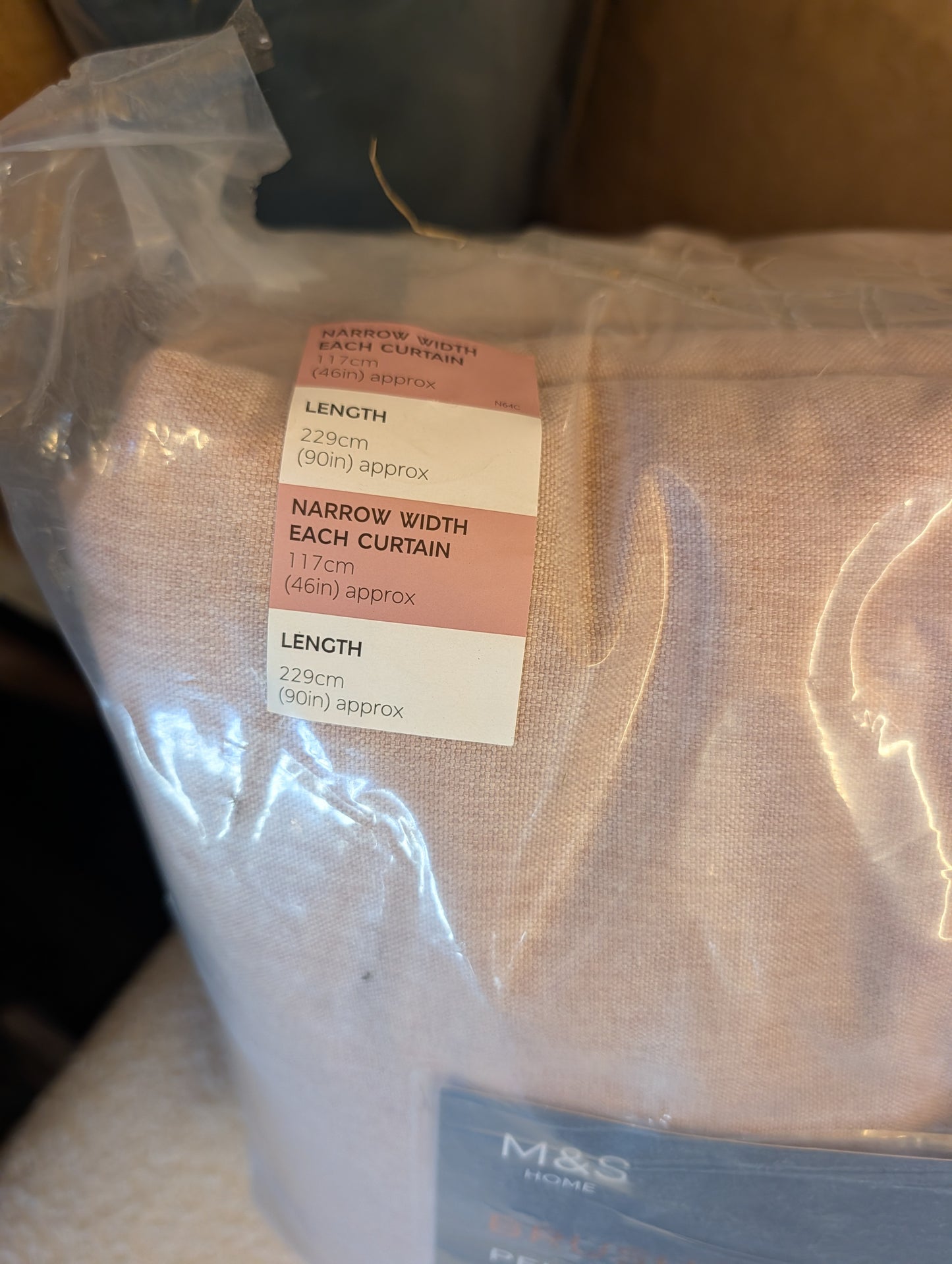 M & S Blush Pink Themal Blackout Brushed Pencil Pleat Curtains 46 x 90 inch