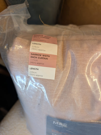 M & S Blush Pink Themal Blackout Brushed Pencil Pleat Curtains 46 x 90 inch
