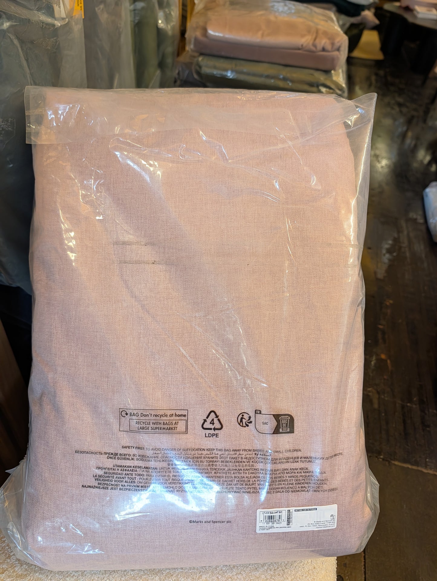 M & S Blush Pink Thermal Blackout Brushed Pencil Pleat Curtains 66 x 54 inch