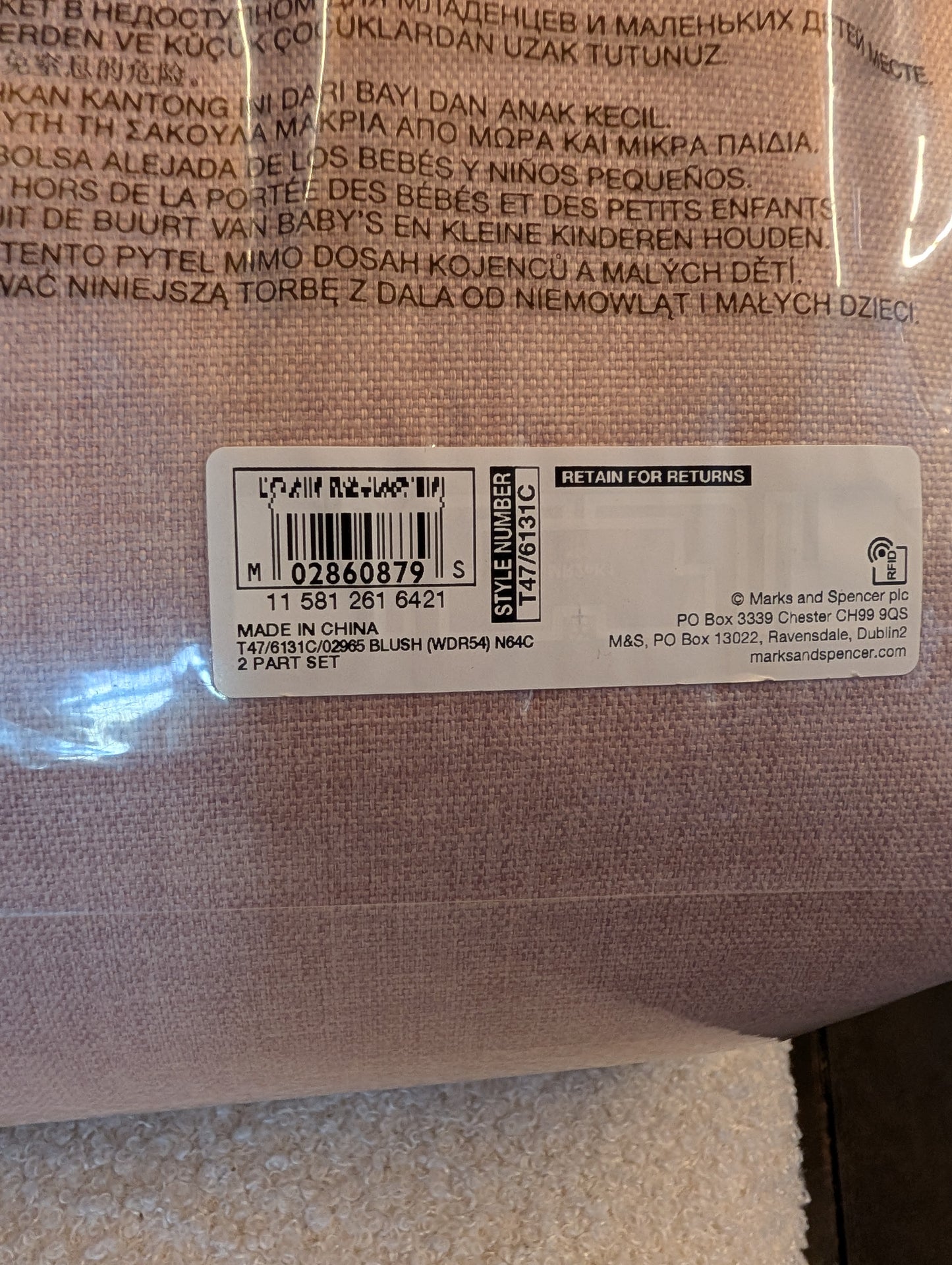 M & S Blush Pink Thermal Blackout Brushed Pencil Pleat Curtains 66 x 54 inch