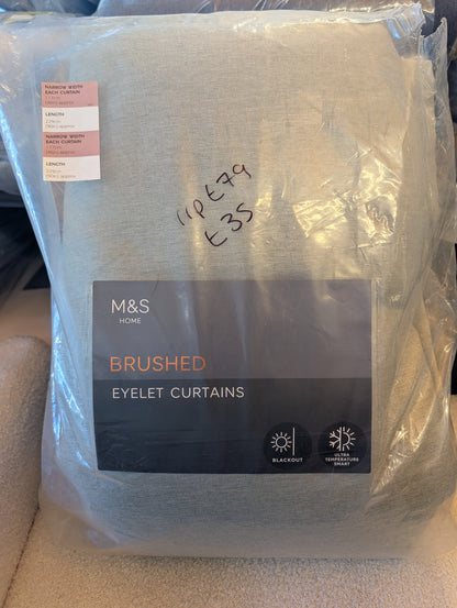 M & S Sage Green Thermal Blackout Brushed Eyelet Curtains 46 x 90 in