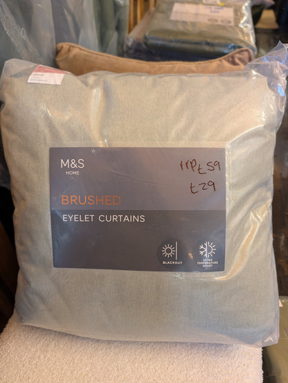 M & S Sage Green Thermal Blackout Brushed Eyelet Curtains 46 x 54 inch