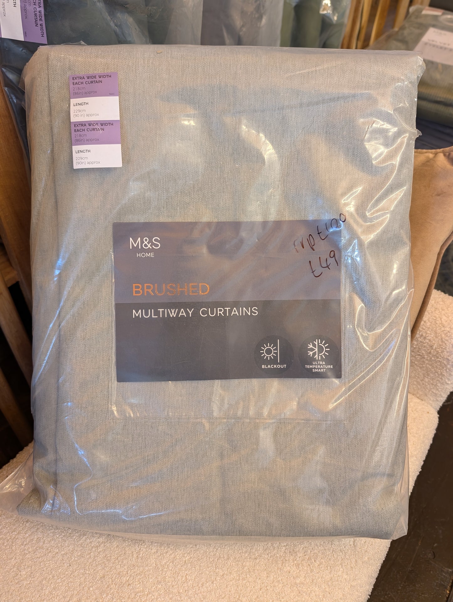 M & S Sage Green Thermal Blackout Brushed Multiway Curtains 86 x 90 in