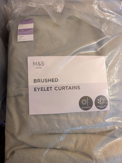 M & S Sage Green Thermal Blackout Brushed Eyelet Curtains 86 x 90 inch
