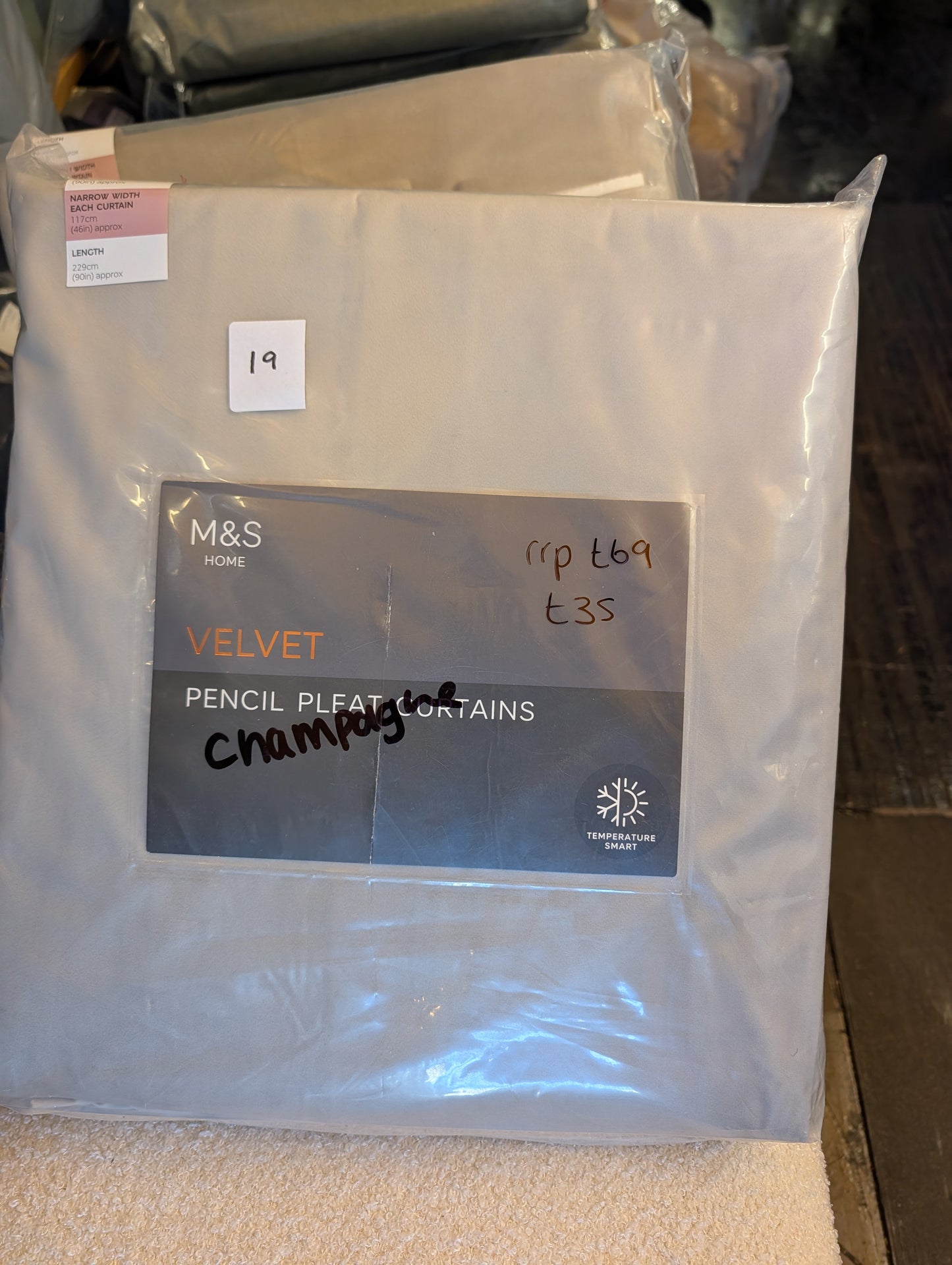 M & S Champagne Velvet Thermal Pencil Pleat 46 x 90 inch