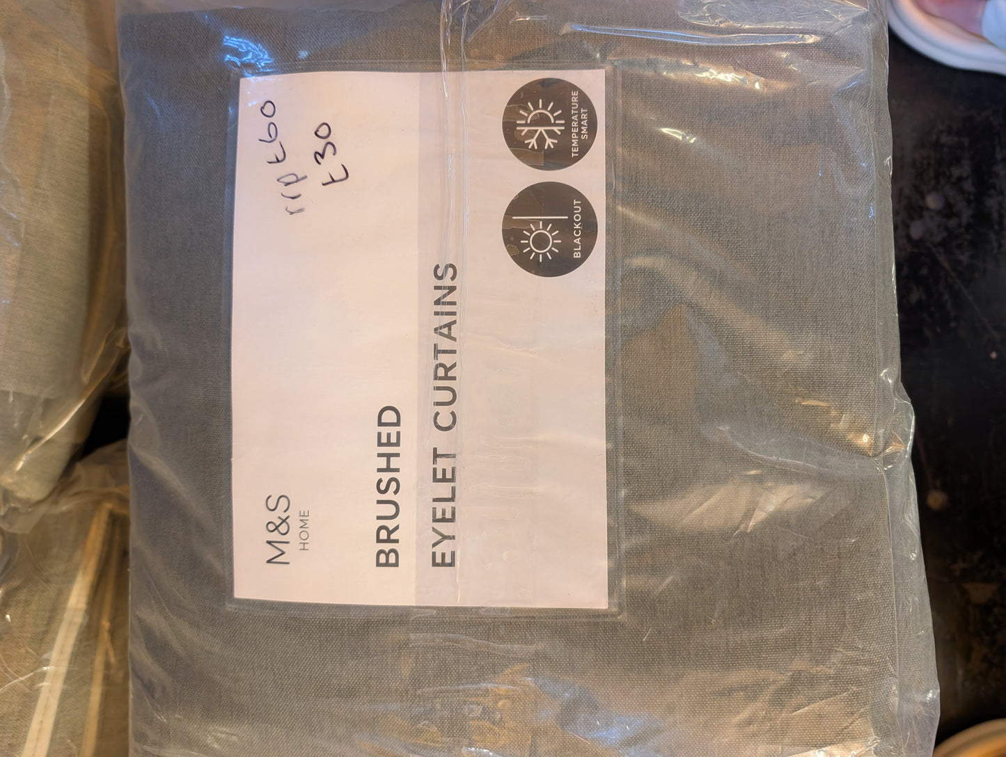 M & S Olive Green Thermal Blackout Brushed Eyelet 46 x 90 inch